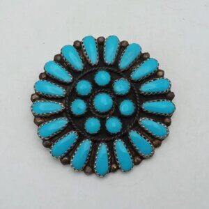 JPP Sterling Silver Zuni Needle Point Turquoise Brooch Pin